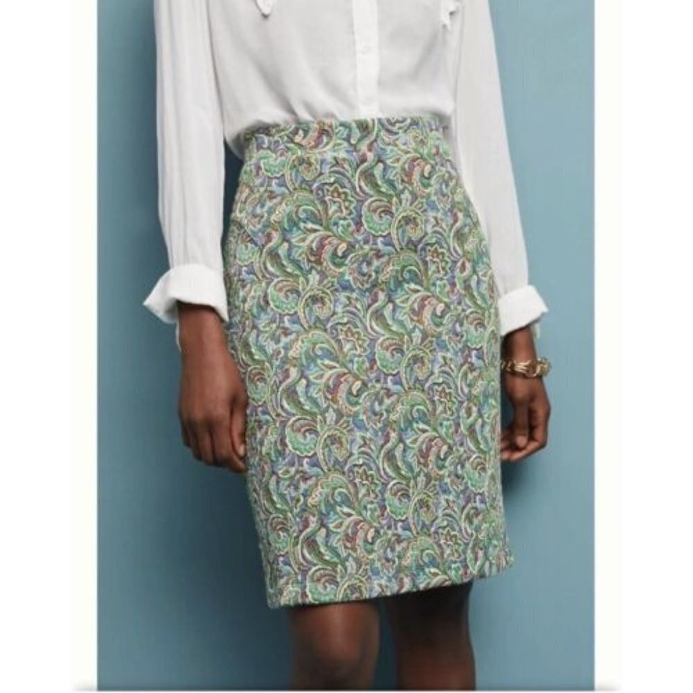 ✅‎ ANTHROPOLOGIE MAEVE GREEN Paisley Pencil Skirt SIZE X-LARGE